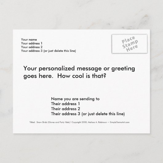 Snow Birds adreswijziging aangepaste kaarten (Achterkant)
