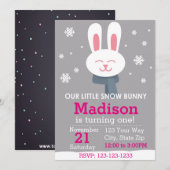 Snow Bunny Birthday Invitation (roze) Kaart (Voorkant / Achterkant)