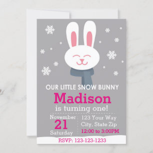 Snow Bunny Birthday Invitation (roze) Kaart