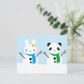 Snow Bunny & Snow Panda Briefkaart (Staand voorkant)