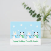Snow Bunny & Snow Panda-Kerstmis Briefkaart (Staand voorkant)