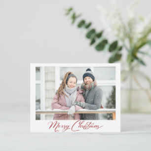 Snow Burgundy Calligraphy Merry Kerstbedekking  Briefkaart