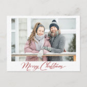 Snow Burgundy Calligraphy Merry Kerstbedekking  Briefkaart (Voorkant)