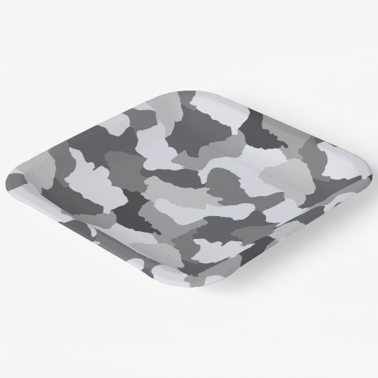 Snow Camo | wit-grijze camouflage Papieren Bordje (Gebogen)