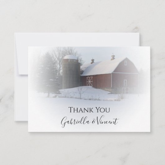 Snow Covered Barn Silo Winter Weddenschap Bedankkaart (Voorkant)