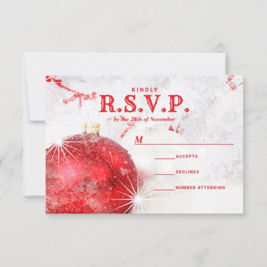 Snow Covered Kerstmis Baubles Wedding RSVP Kaartje (Voorkant)