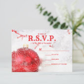 Snow Covered Kerstmis Baubles Wedding RSVP Kaartje (Staand voorkant)