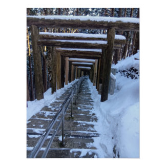 Snow-Covered Torii Path in a Remote Mountain Shrin Perfect Poster