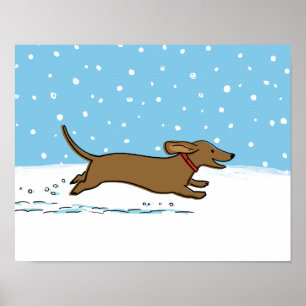 Snow Dachshund - Happy Winter Wiener Dog Holiday Poster