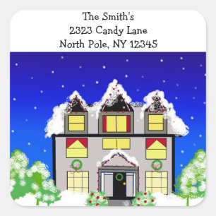 Snow Dusted Cozy Home Vierkante Sticker