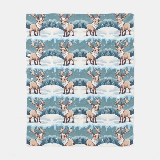 Snow Elk Brown Pattern Fleece Deken (Voorkant)