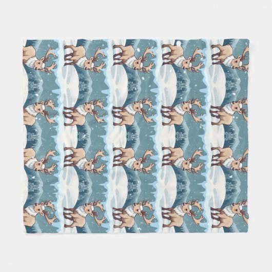 Snow Elk Brown Pattern Fleece Deken (Voorkant (Horizontaal))