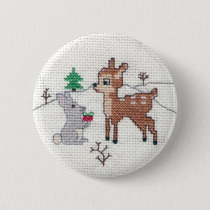 Snow Fawn en bunny Cross Stitch Ronde Button 5,7 Cm