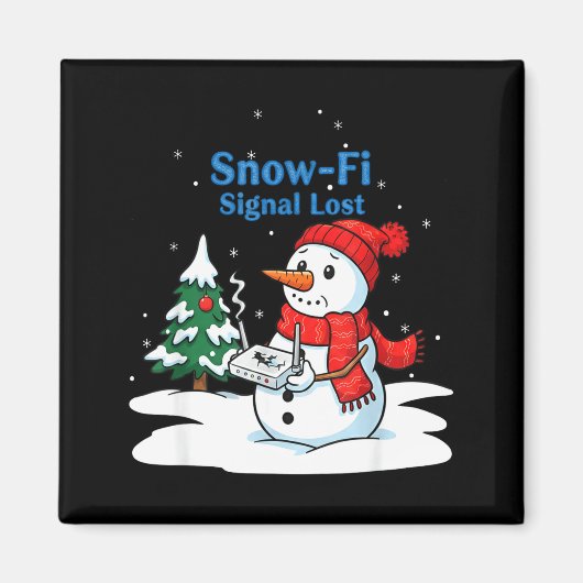 Snow-fi Signal Lost Funny Christmas Snowman Wifi Magneet (Voorkant)