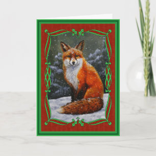 Snow Fox Festive Holiday Red Feestdagen Kaart