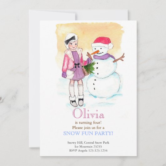 Snow Fun Birthday Party Invitation Kaart (Voorkant)