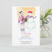Snow Fun Birthday Party Invitation Kaart (Staand voorkant)