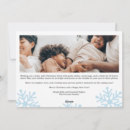 Snow Fun script vrolijk kerstgezin 5 foto's Feestdagenkaart (Achterkant)