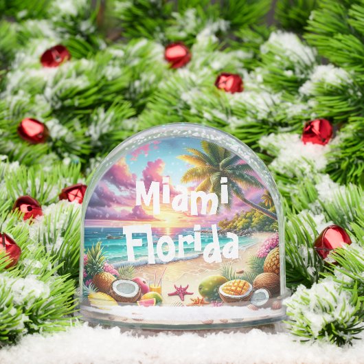Snow Globe avec design tropical et texte Miami Flo (Noël)