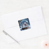 Snow globe with Santa and Reindeer Vierkante Sticker (Envelop)