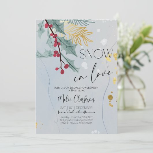 Snow in Love | Christmas Bridal Shower Party Kaart (Staand voorkant)