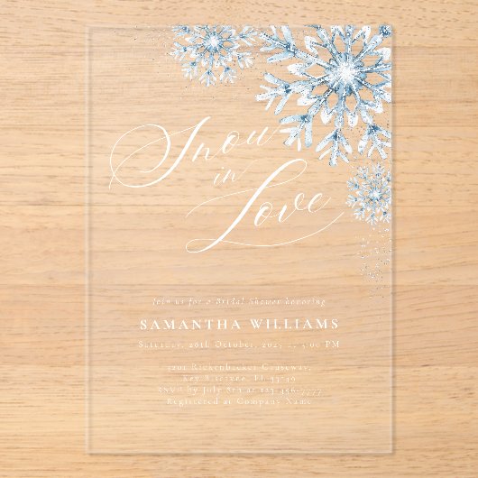 Snow in Love Vrijgezellenfeest Acryl Uitnodiging Acryl Uitnodigingen (Voorkant)