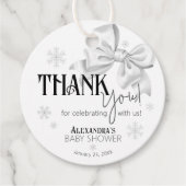 Snow In Love White Bow Elegant Winter Baby Shower Bedankjes Labels (Voorkant)