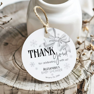 Snow In Love White Bow Elegant Winter Baby Shower Bedankjes Labels