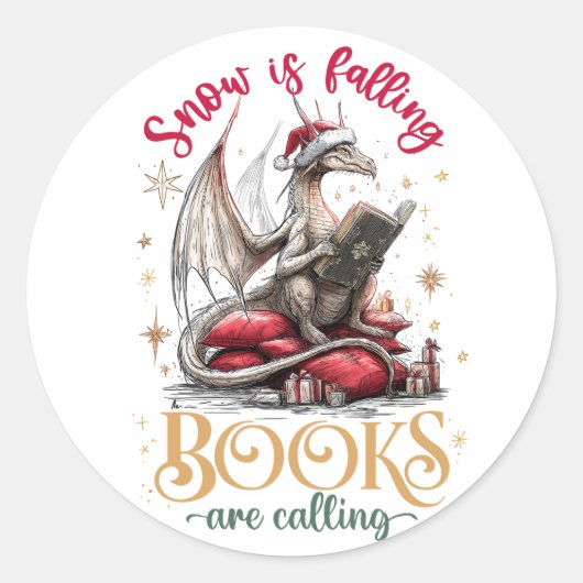Snow Is Falling, Books Are Calling  Ronde Sticker (Voorkant)