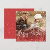 Snow-kerstscript fotoSquare Feestdagenkaart (Voorkant / Achterkant)