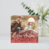 Snow-kerstscript fotoSquare Feestdagenkaart (Staand voorkant)