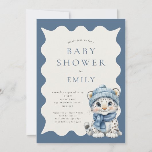 Snow Leopard Arctic Blue Baby shower Kaart (Voorkant)