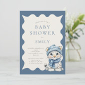 Snow Leopard Arctic Blue Baby shower Kaart (Staand voorkant)