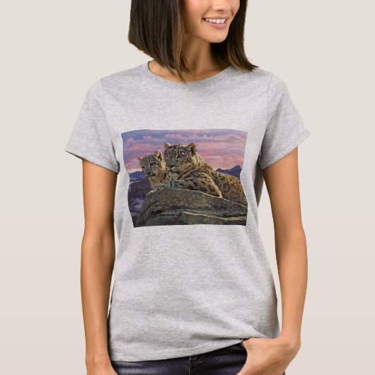 Snow Leopard moeder en welp - T-shirt (Voorkant)