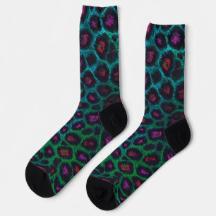 Snow Leopard Neon-Noir-patroon Sokken