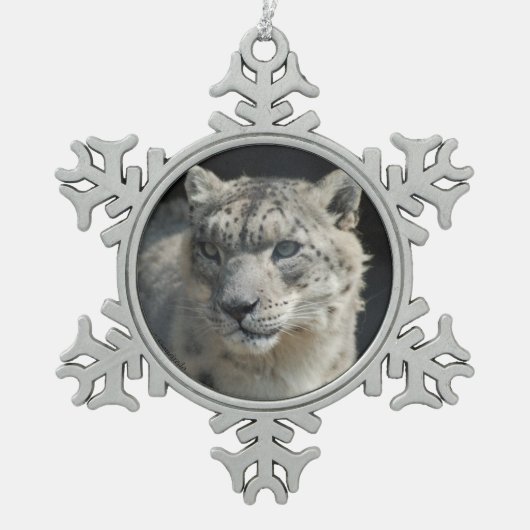 Snow Leopard-versiering Tin Sneeuwvlok Ornament (Voorkant)