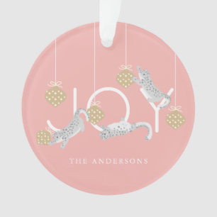 Snow Leopards & JOY Roze Kerstfoto Ornament