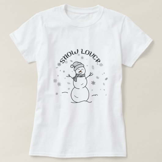 SNOW LOVER Text with Cute Snowman Fun White        T-shirt (Design voorkant)