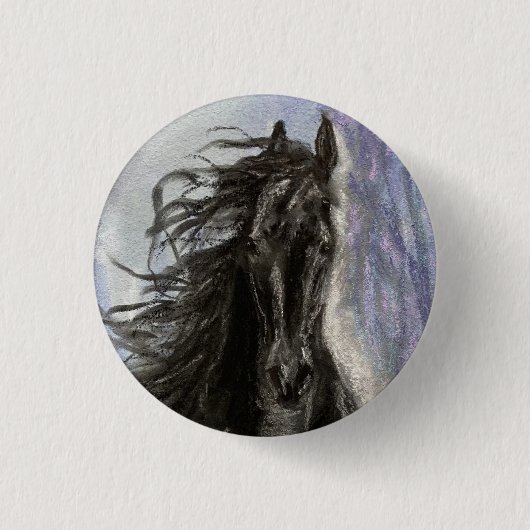 SNOW MAGIC Friesian Horse-knop Ronde Button 3,2 Cm (Voorkant)