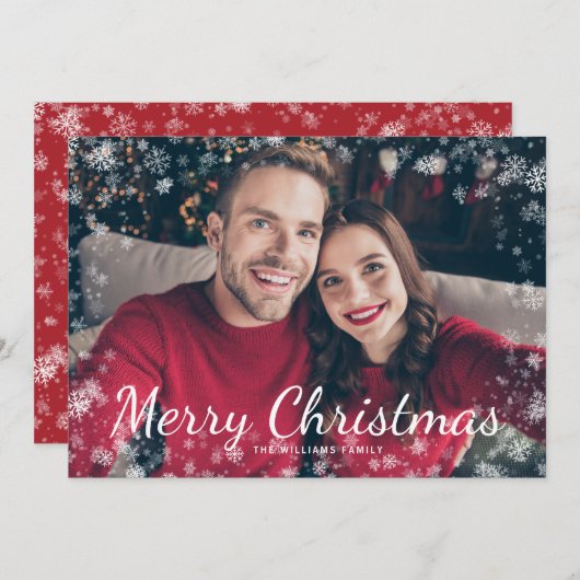Snow Merry Kerstmis Foto Holiday Kaart (Voorkant / Achterkant)