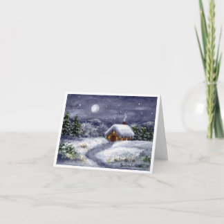 Snow Moon Winter Cottage Landschap Art Note Kaart