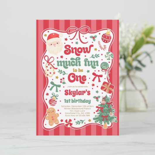 Snow Much Fun To Be One Christmas Bow Birthday Kaart (Staand voorkant)