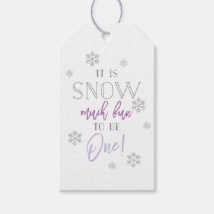 Snow Much Fun   Zilver Paars 1e verjaardag Cadeaulabel