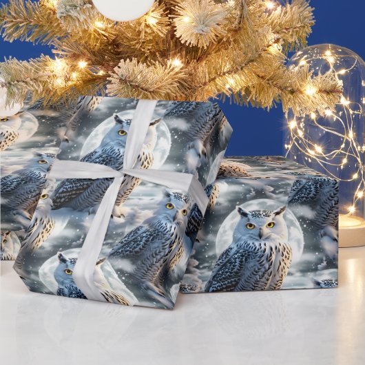 Snow Owl in Winter Moonlight Cadeaupapier (Feestdagen)