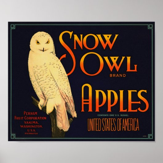 Snow Owl Merk Appels Yakima Washington Poster (Voorkant)