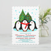 Snow Penguins-kerstfeest-uitnodiging Kaart (Staand voorkant)