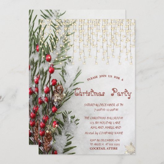 Snow Pine Tree Branches Lichten Bedrijf Kerstmis Kaart (Voorkant / Achterkant)