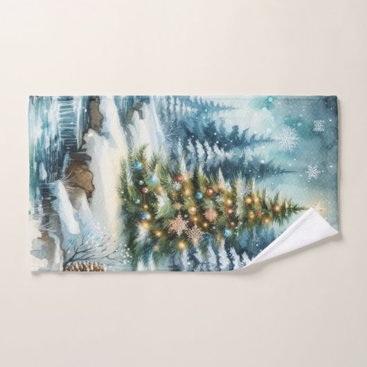 Snow Scene with Christmas Tree Winter Bad Handdoek (Handdoek)