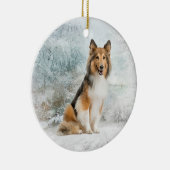 Snow Sheltie met kerstversiering Keramisch Ornament (Rechts)
