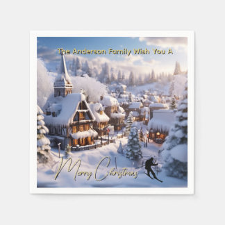 Snow ski chalets editable holiday greeting servet